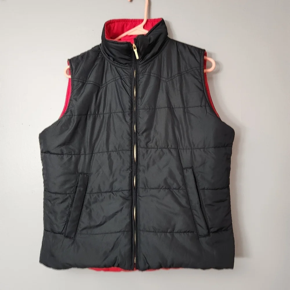3/$25 CHAPS reversable red black Puffer Vest womens Medium
